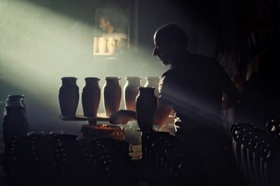 Potter at work in a Cappadocian pottery workshop